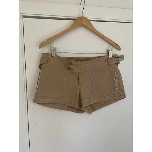 VTG Y2K Abercrombie & Fitch Khaki Beige ultra Low rise Cargo Shorts pockets sz 6 - Picture 1 of 10